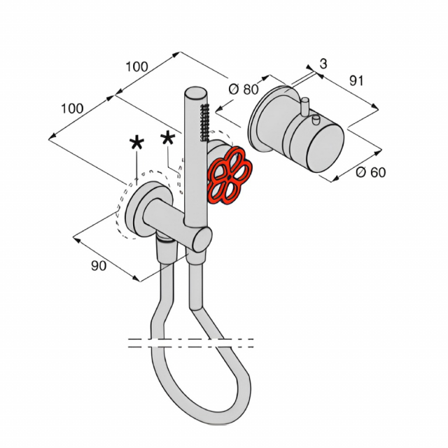 Boffi Rohr RHFP02E + RHGN02I Thermostat-Brausegarnitur für die Wandmontage | Edilceram Design