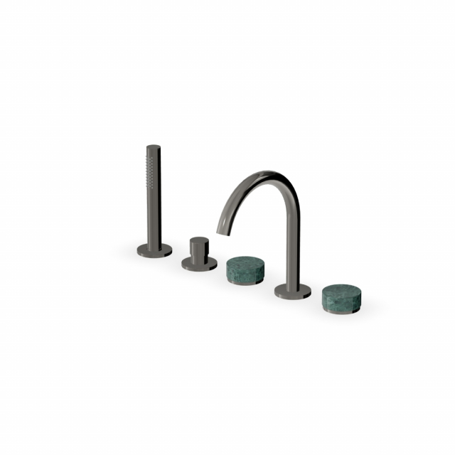 Zucchetti Aver Isy22 ZIS6533.C50-Metall Schwarz 5-Loch-Badarmatur zur Deckmontage mit grünen Marmorgriffen | Edilceram Design